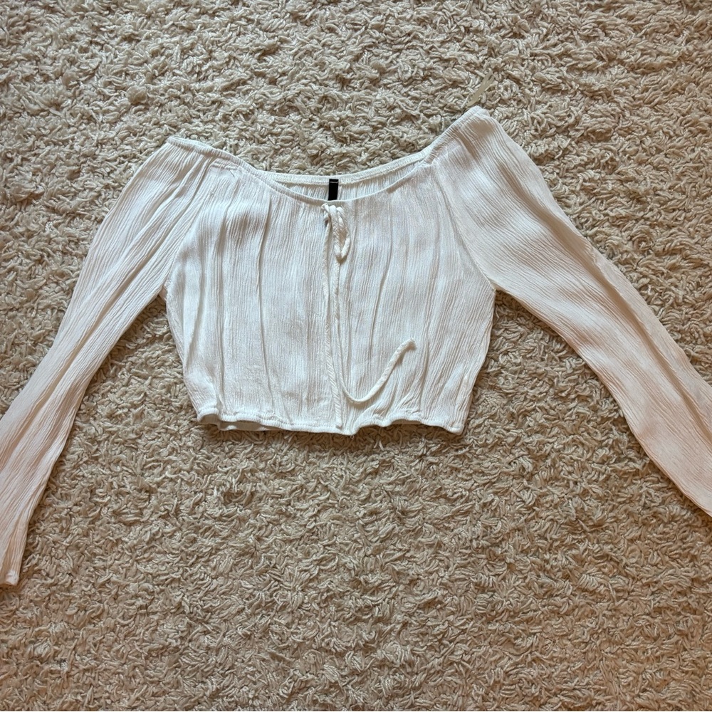 White Off-Shoulder Top with Tie Detailing